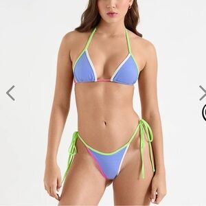 NWT OneOne Swimwear Bikini Set Derawan Jesse Kameron Colorblock Neon Blue